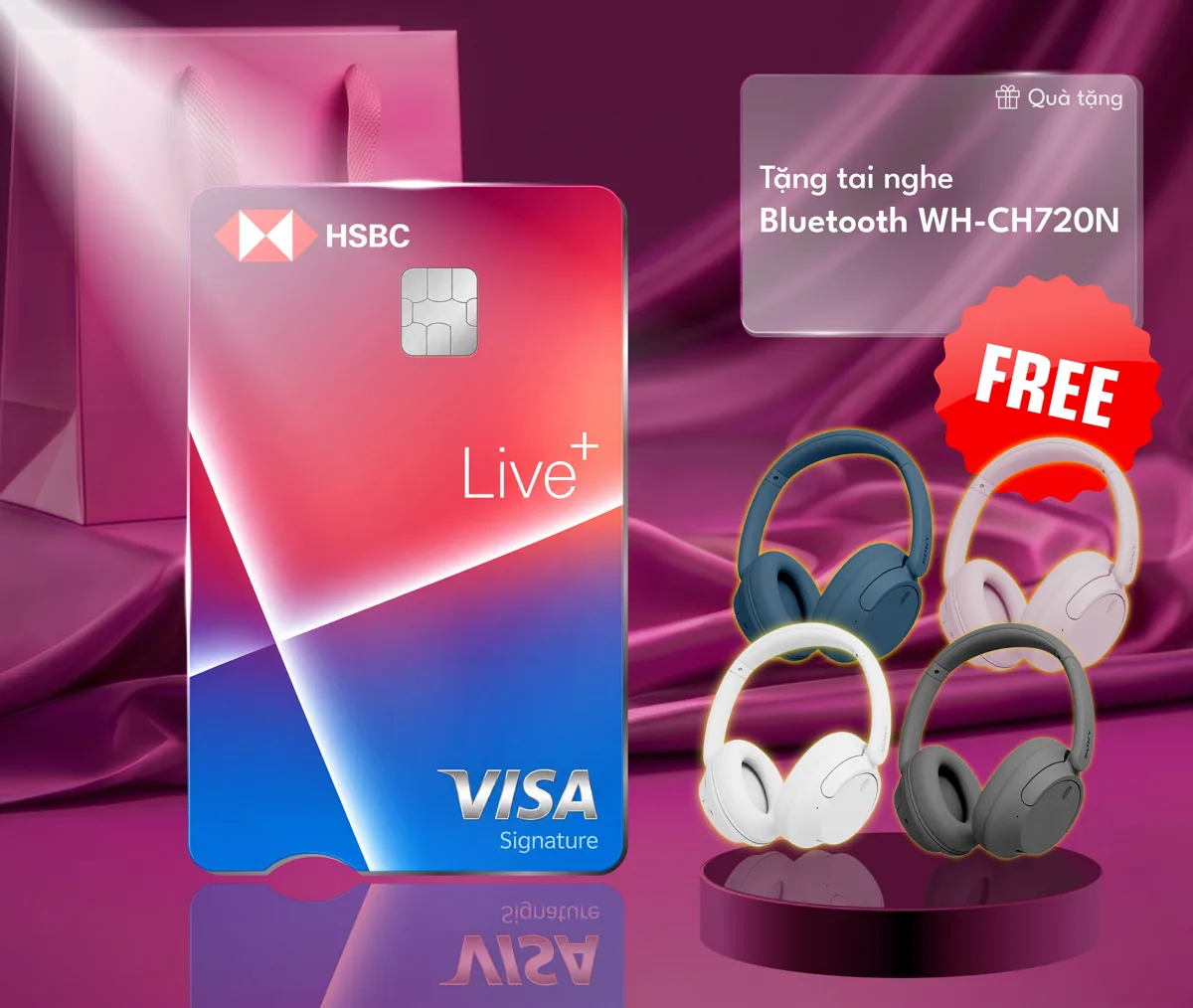 Thẻ tín dụng HSBC Live+ — tặng tai nghe Bluetooth Sony WH-CH720N