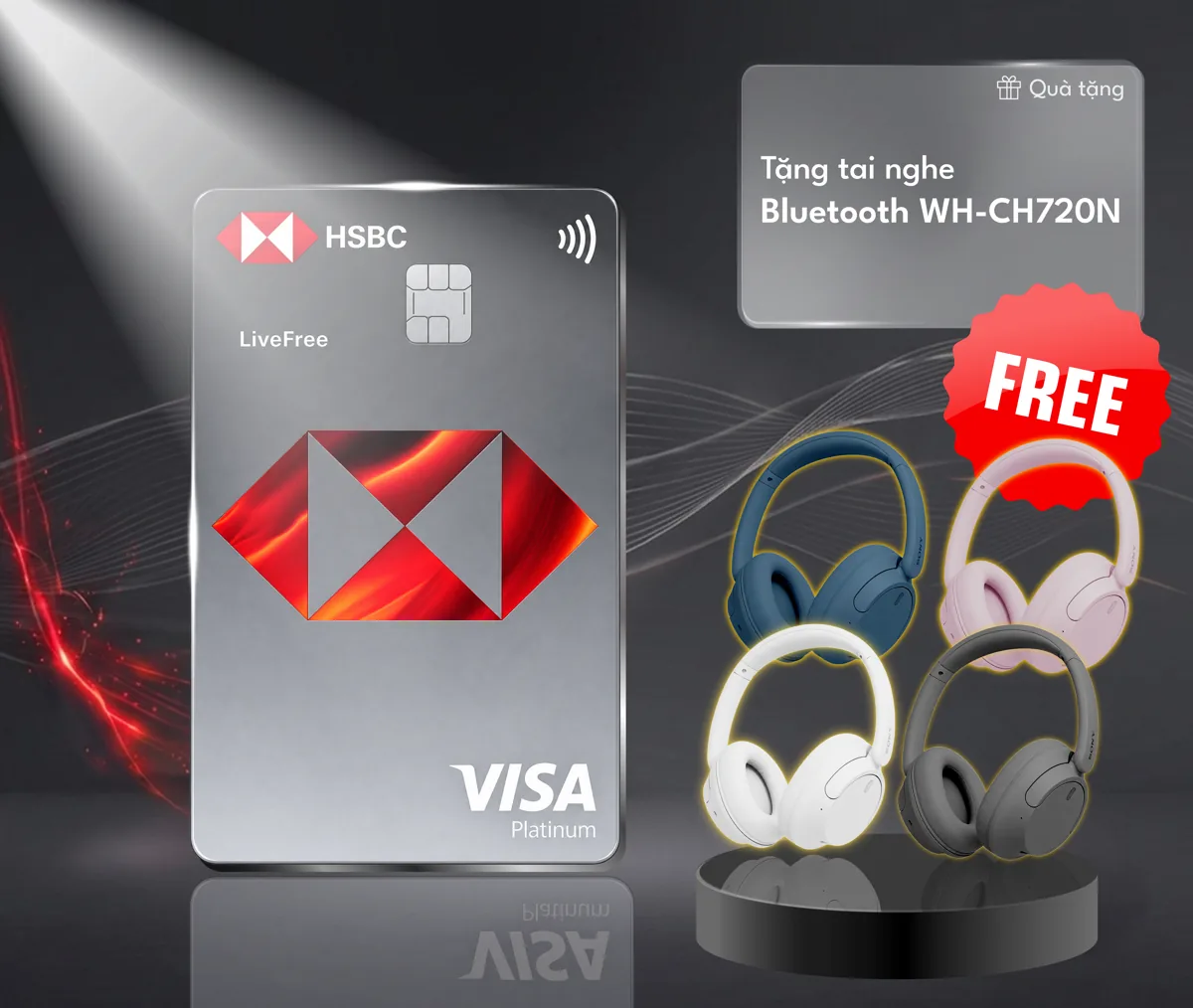 Thẻ tín dụng HSBC LiveFree — tặng tai nghe Bluetooth Sony WH-CH720N