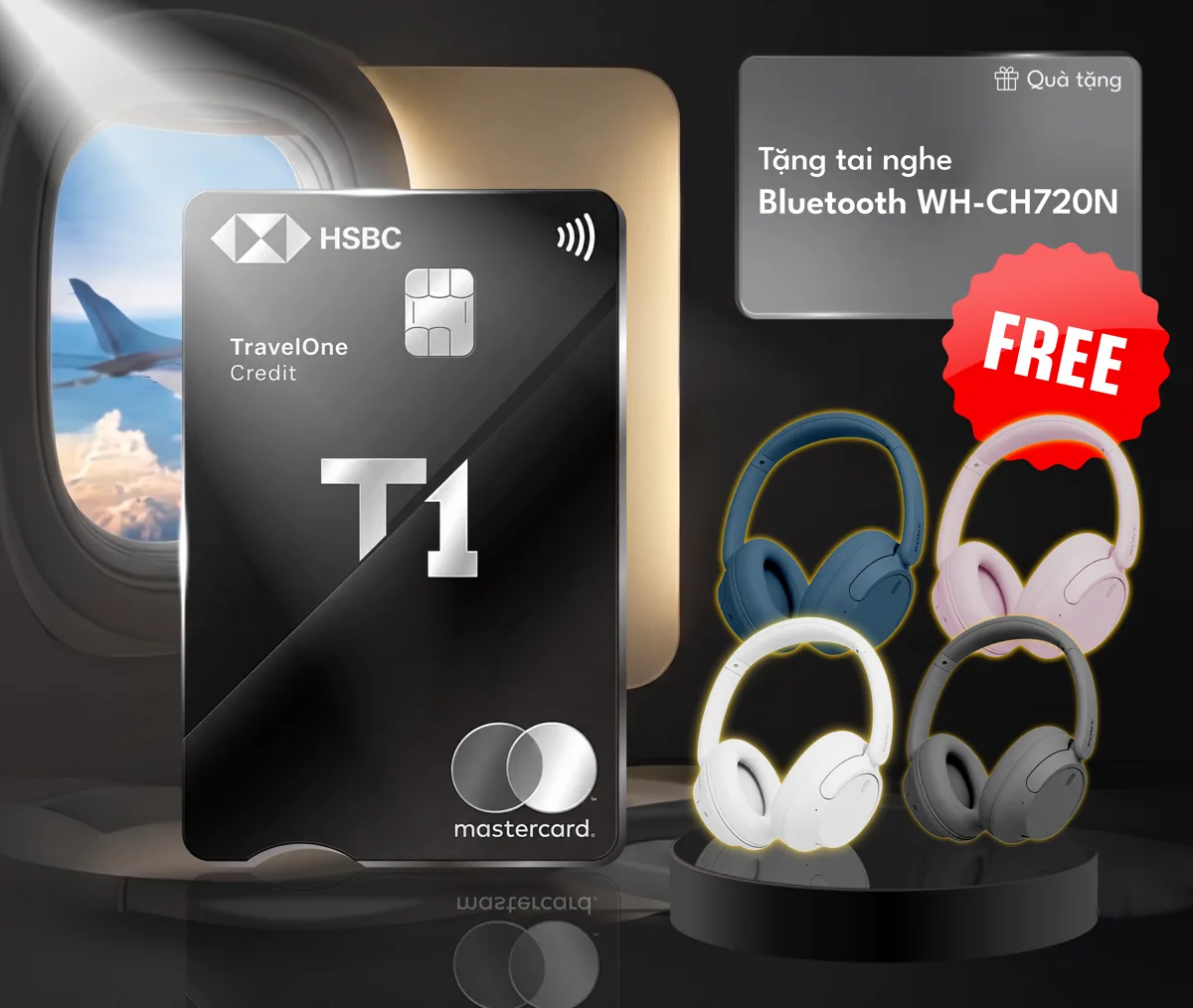 Thẻ tín dụng HSBC TravelOne — tặng tai nghe Bluetooth Sony WH-CH720N